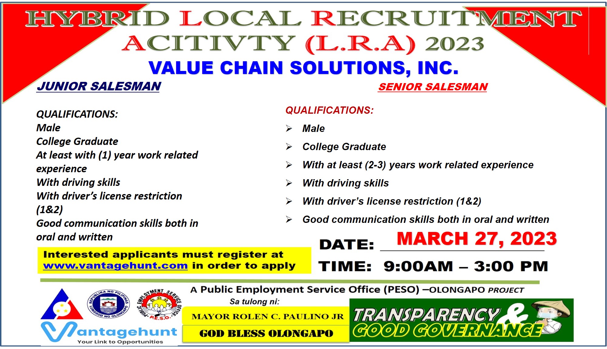VALUE CHAIN SOLUTION Local Recruitment Activity Banner Vantagehunt